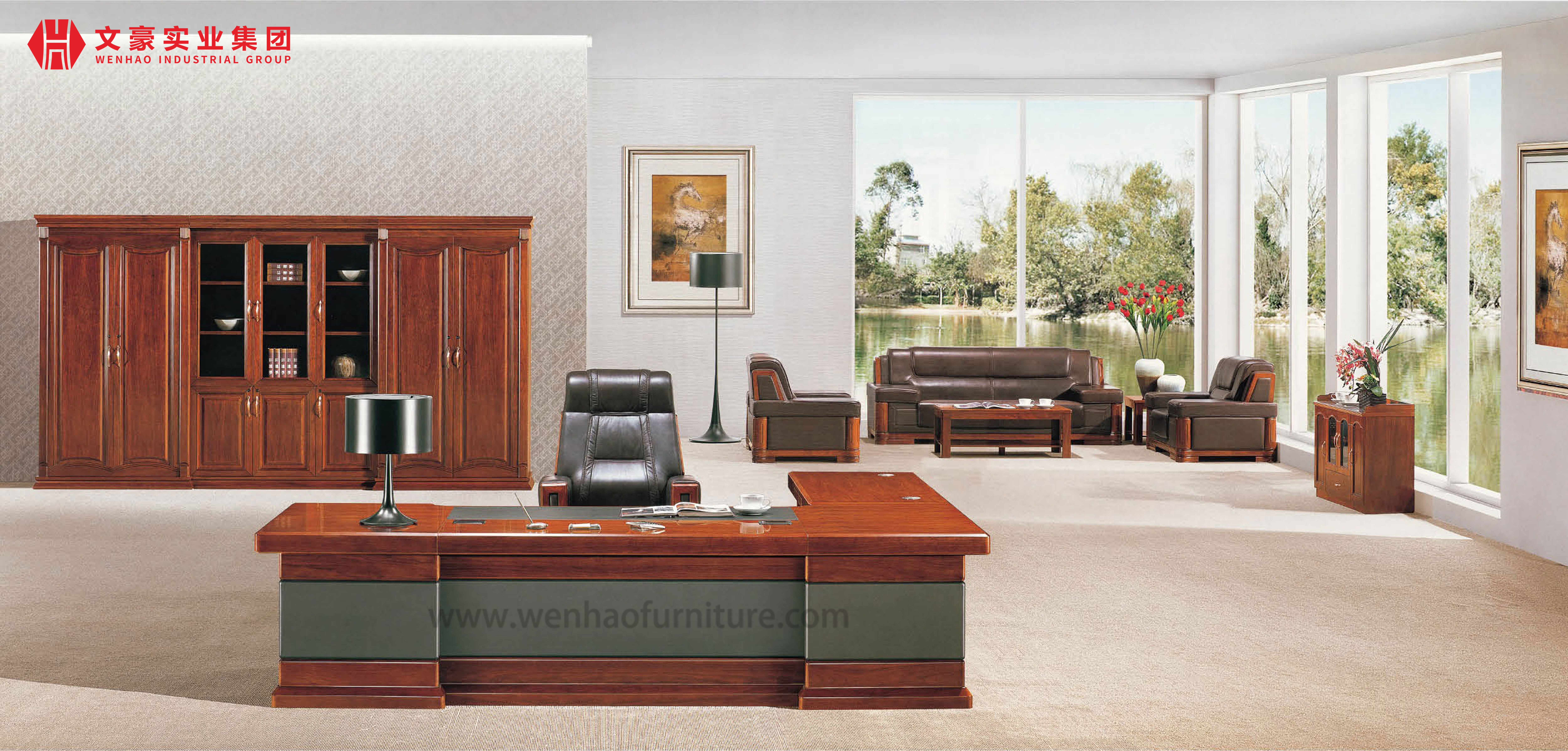Escritorio de madera maciza de lujo en forma de L, mesa de oficina de Boss, escritorio de oficina con cajón