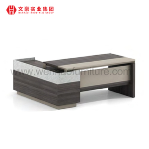 Forma de L de la tabla ejecutiva del color beige laminado del diseño elegante moderno modular de los muebles de oficinas con los cajones