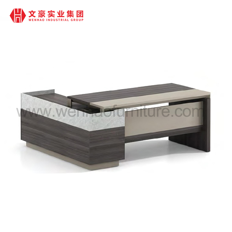 Forma de L de la tabla ejecutiva del color beige laminado del diseño elegante moderno modular de los muebles de oficinas con los cajones