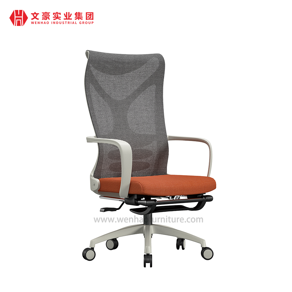 Fabricantes modernos de sillas de oficina de malla en China Silla de escritorio tapizada naranja con reposapiés