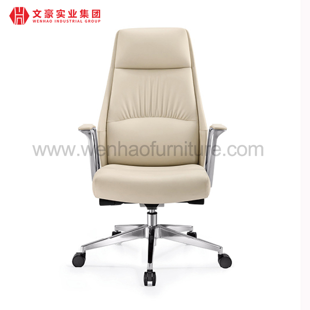 Silla de oficina elegante con respaldo alto y reposacabezas Silla de oficina Ceo Sillas de escritorio tapizadas ejecutivas de cuero blanco 