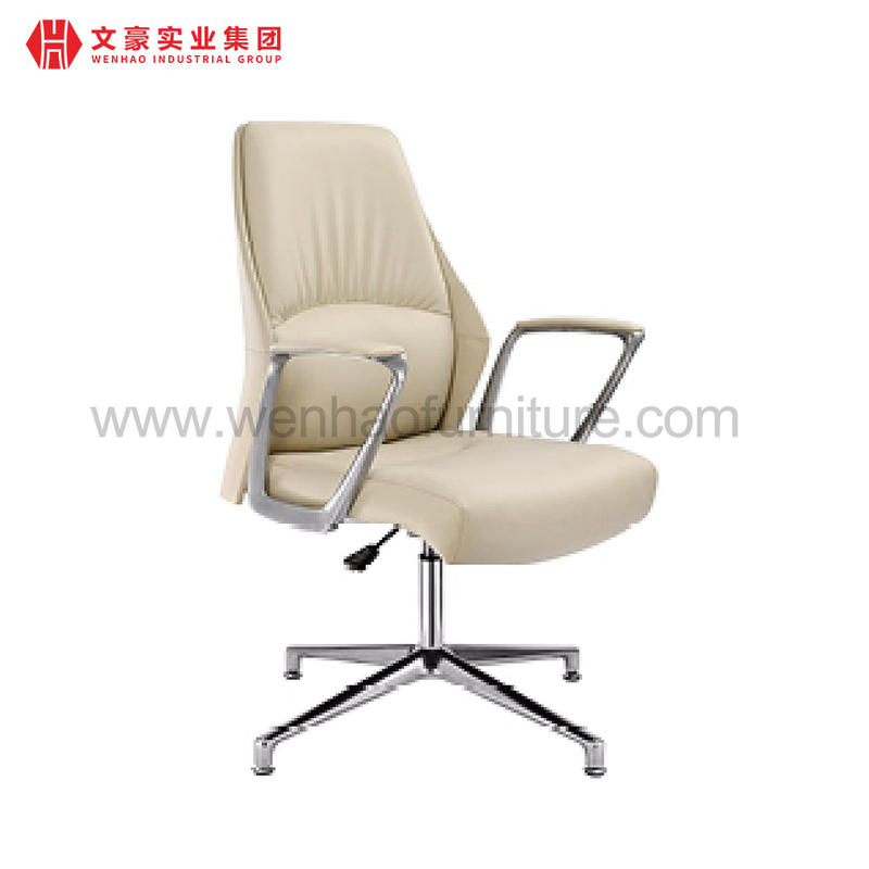 Silla de oficina ejecutiva de cuero de alta gama, sillas de escritorio profesionales tapizadas giratorias color crema, silla de oficina de lujo