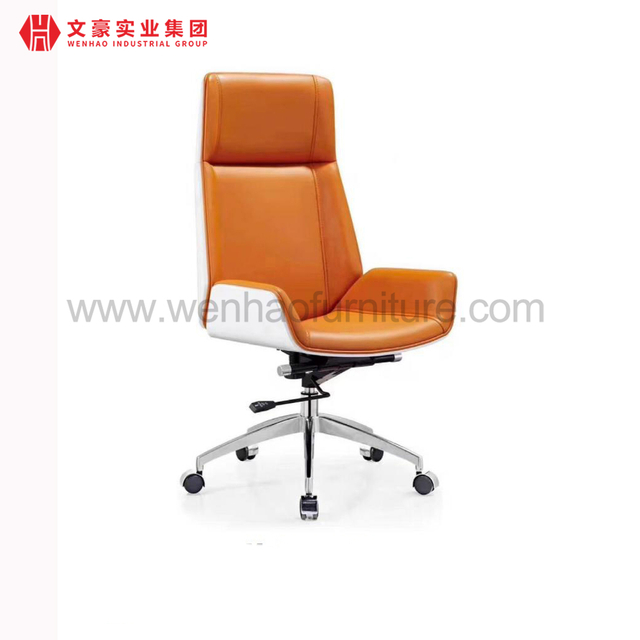 Silla de oficina de cuero naranja y blanca Proveedor de sillas de escritorio tapizadas giratorias de lujo en China