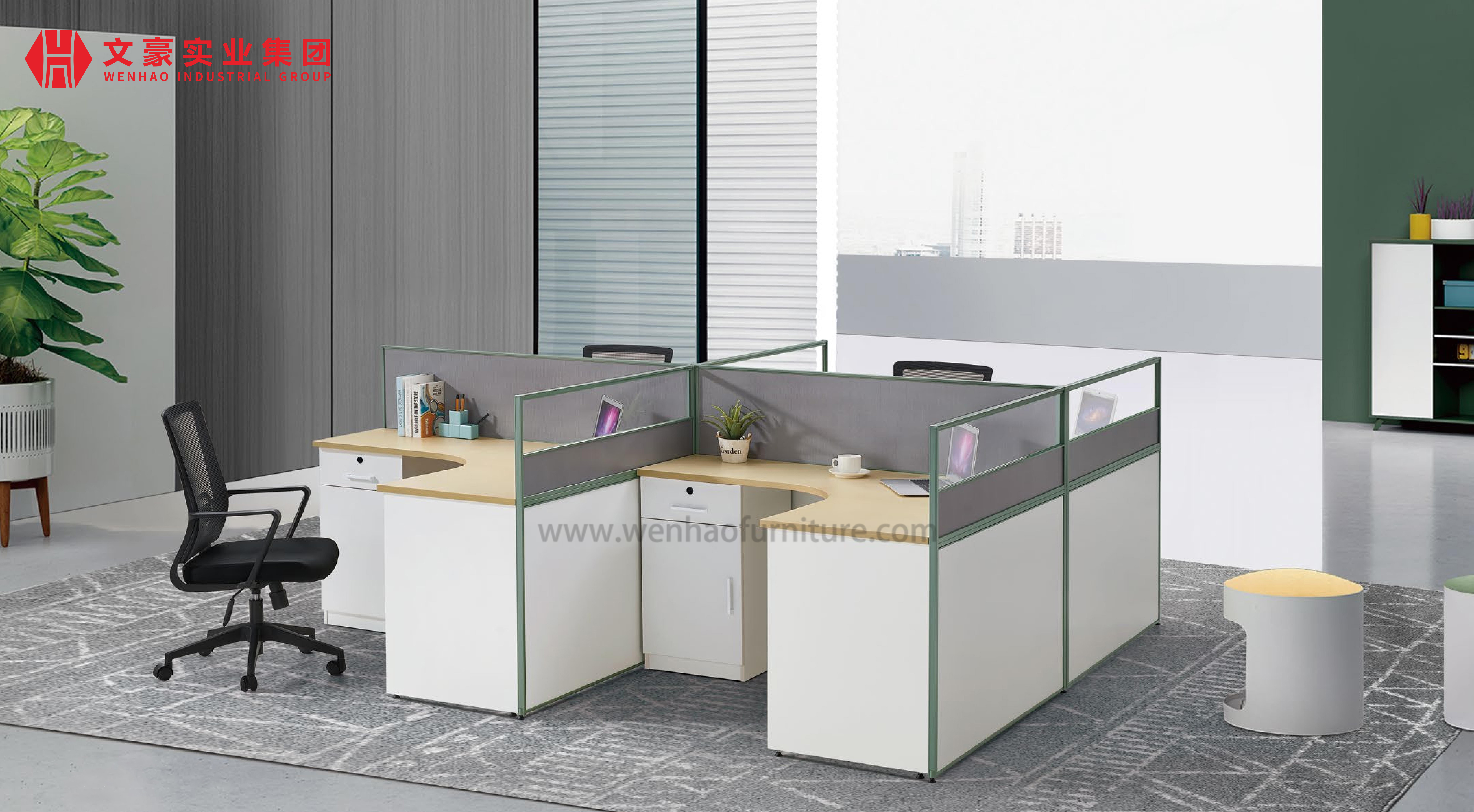 Muebles de oficina Cubículo 4 Personal Escritorio de estación de trabajo modular