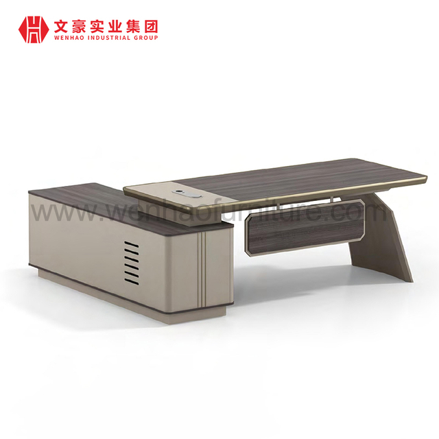 Escritorio de oficina moderno, muebles de mesa, diseño en forma de L, escritorio de gerente ejecutivo de jefe largo