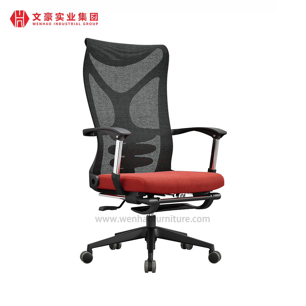 Fabricantes modernos de sillas de oficina de malla en China Silla de escritorio tapizada naranja con reposapiés