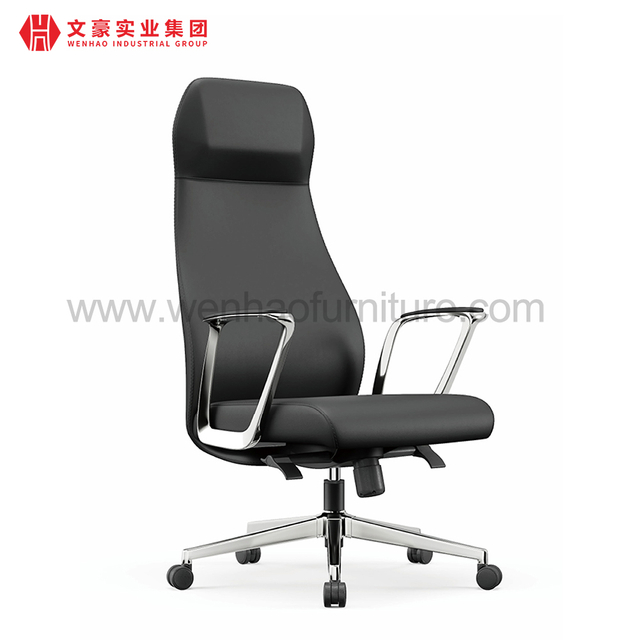 Silla de oficina ejecutiva de cuero con respaldo alto, color negro, con reposacabezas, sillas de escritorio profesionales tapizadas giratorias