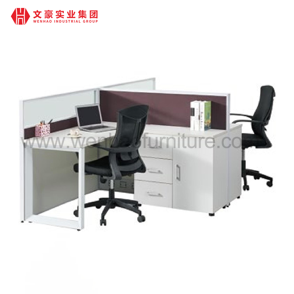 Escritorio de oficina moderno, muebles de oficinas de melamina, escritorio blanco de 2 plazas para puesto de trabajo de cubículo, muebles Foshan