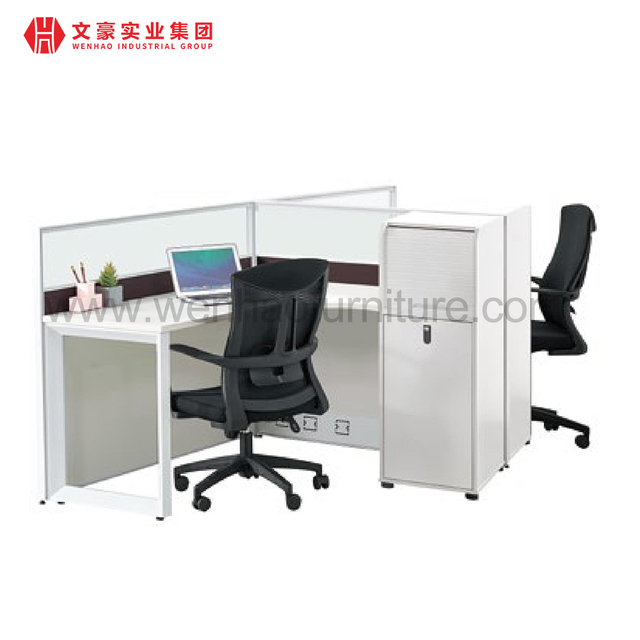 Escritorio de oficina moderno, muebles de oficinas de melamina, escritorio blanco de 2 plazas para puesto de trabajo de cubículo, muebles Foshan