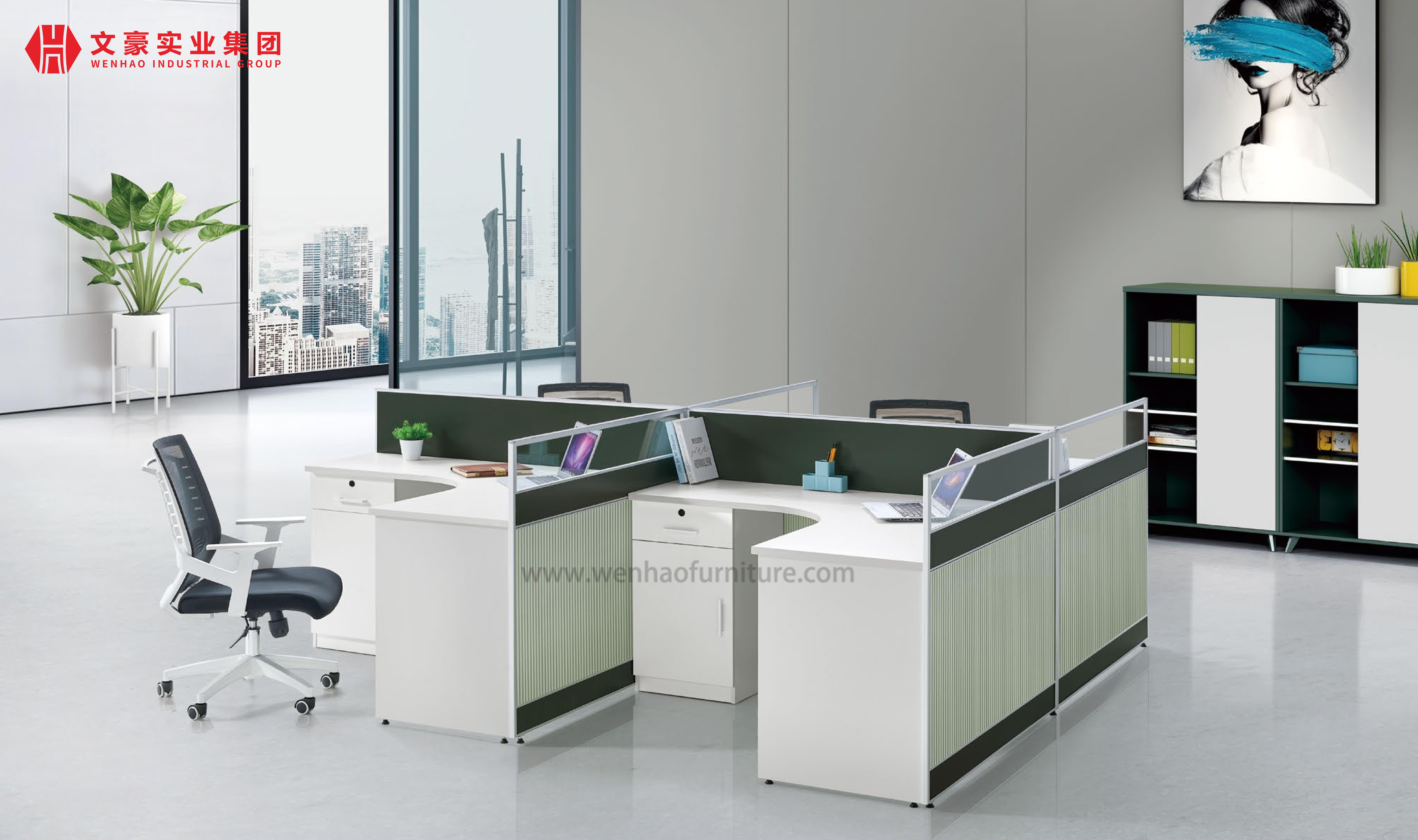 Estaciones de trabajo modernas y modulares abiertas para 4 personas, mesa de oficina para ordenador, escritorio de Mdf, escritorio para personal con partición de oficina