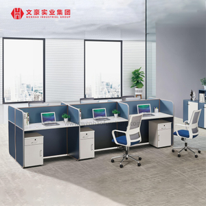 Nuevo diseño moderno, muebles comerciales, Modular, en forma de L, estación de trabajo para computadora, partición de vidrio, escritorio para personal de oficina para 4 personas