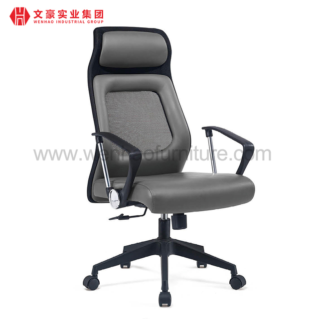 Silla de oficina de cuero con rueda, escritorio de ordenador giratorio ergonómico completo resistente, muebles de oficina