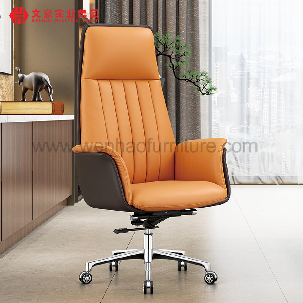 Silla de oficina ejecutiva de cuero con respaldo alto Proveedor de sillas giratorias naranja en China Silla de oficina ergonómica