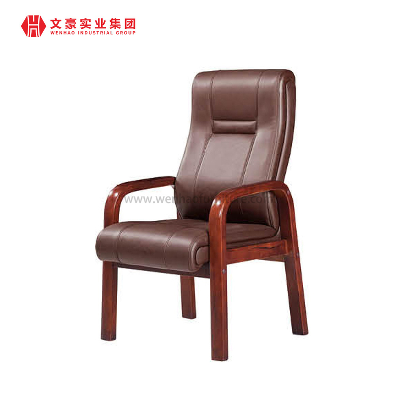 Asiento de cuero Pu de estilo tradicional 2024, silla de madera para conferencias, cuatro patas, para reuniones, salas de conferencias, entrenamiento, para oficina